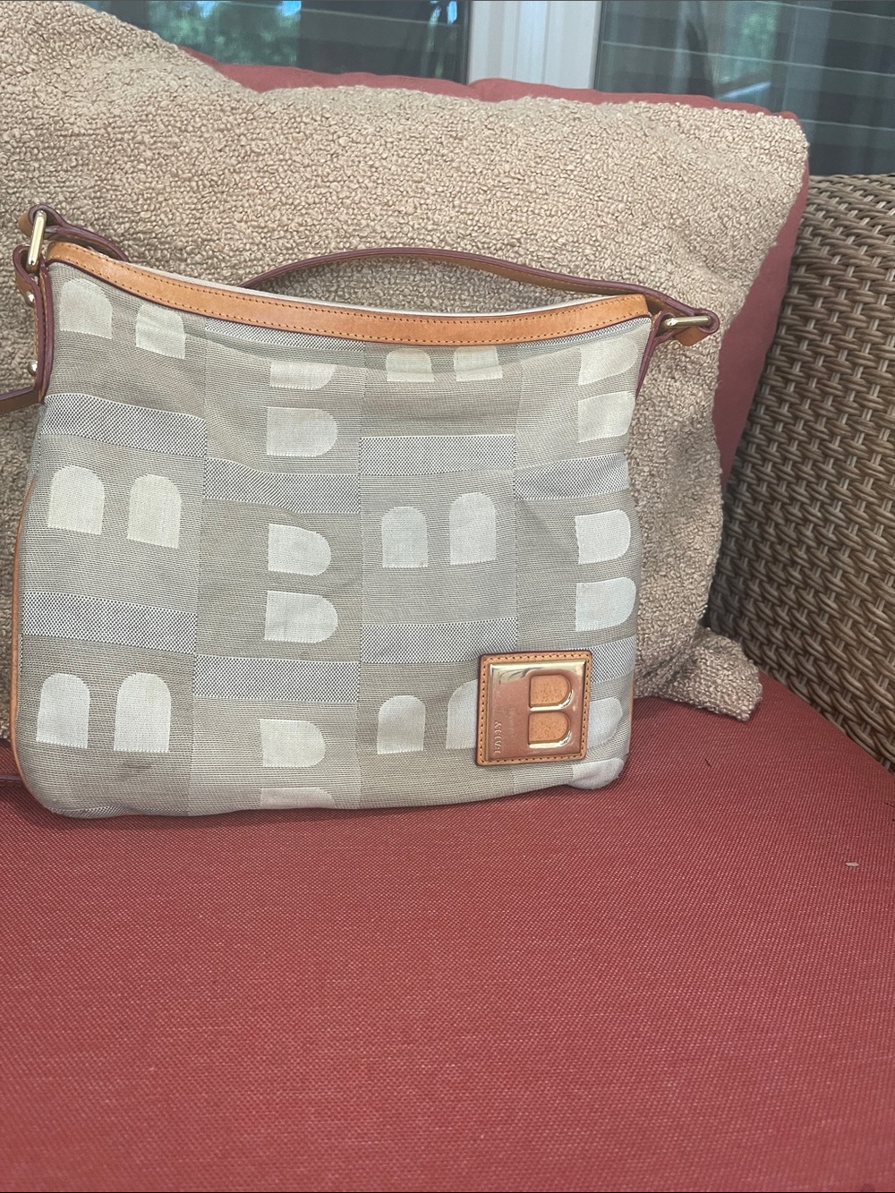 Bally Beige and Tan Canvas Logo Shoulder Bag